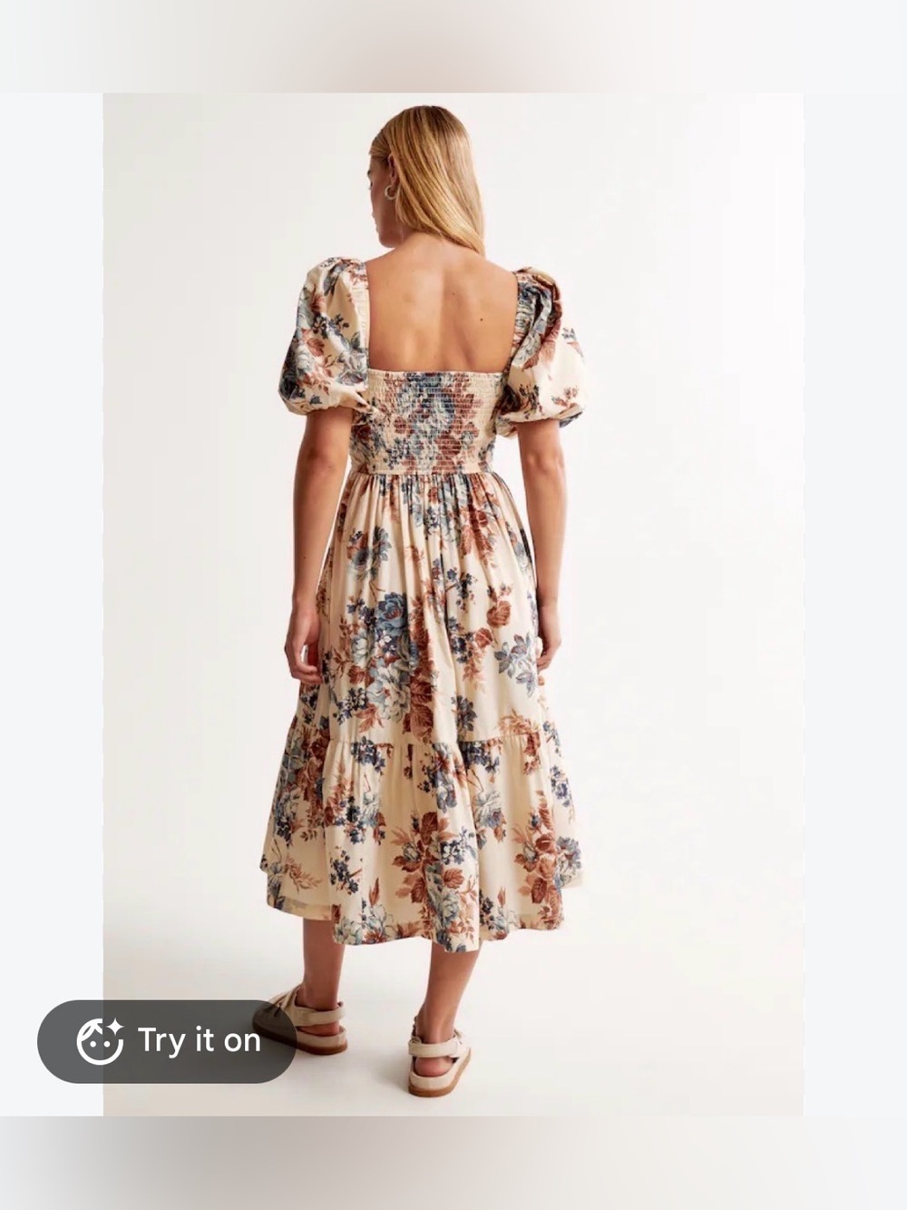Abercrombie & Fitch Emerson Cream Midi Dress with Blue & Brown Floral Print - Picture 9 of 13